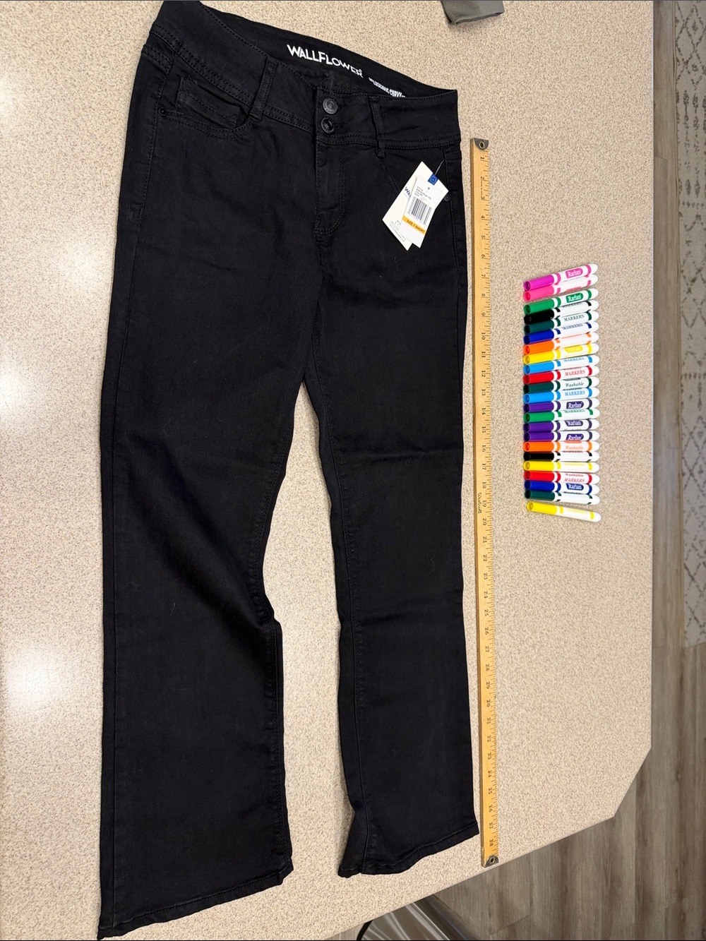 Wallflower Black Wide Leg Jeans - Flared Hem 7short